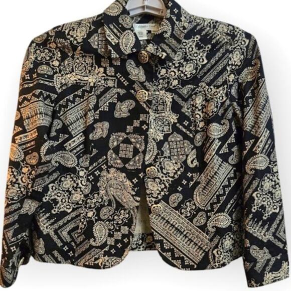 Coldwater Creek Petite Medium Patterned Jacket Black Beige - Picture 1 of 6